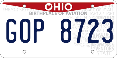 OH license plate GOP8723