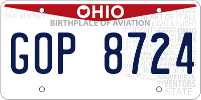 OH license plate GOP8724