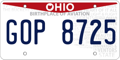 OH license plate GOP8725