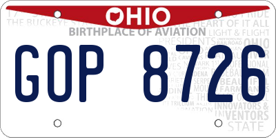 OH license plate GOP8726