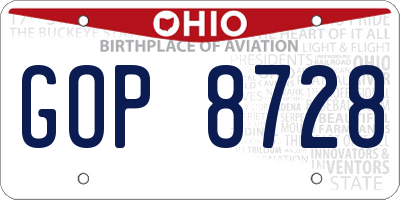 OH license plate GOP8728