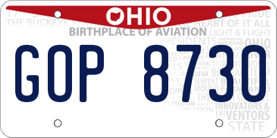 OH license plate GOP8730