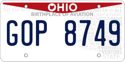 OH license plate GOP8749