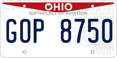 OH license plate GOP8750