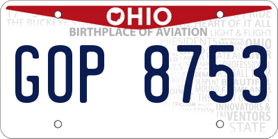 OH license plate GOP8753