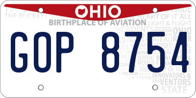 OH license plate GOP8754