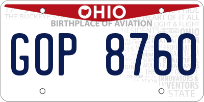 OH license plate GOP8760