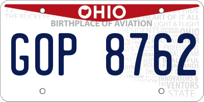 OH license plate GOP8762
