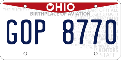 OH license plate GOP8770