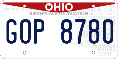 OH license plate GOP8780