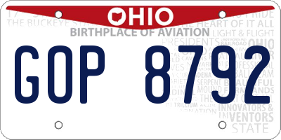 OH license plate GOP8792