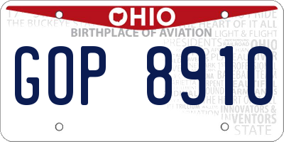 OH license plate GOP8910