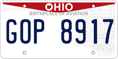 OH license plate GOP8917