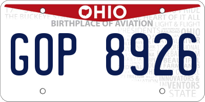 OH license plate GOP8926