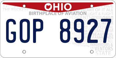 OH license plate GOP8927