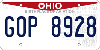 OH license plate GOP8928