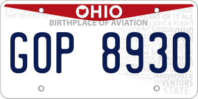 OH license plate GOP8930