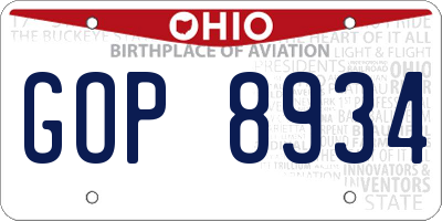 OH license plate GOP8934
