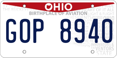 OH license plate GOP8940