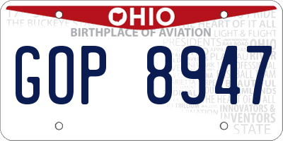 OH license plate GOP8947