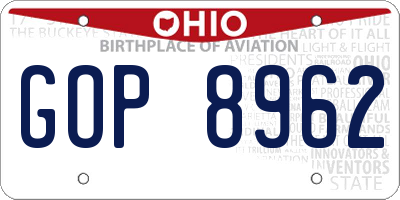 OH license plate GOP8962