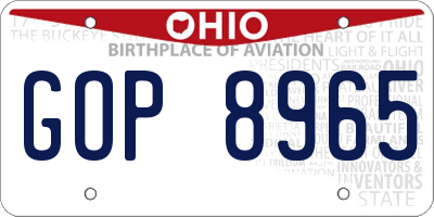 OH license plate GOP8965