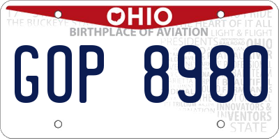 OH license plate GOP8980