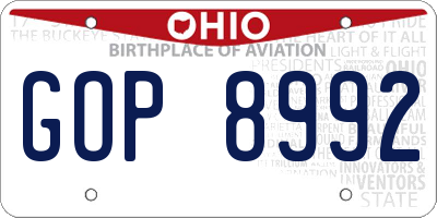 OH license plate GOP8992
