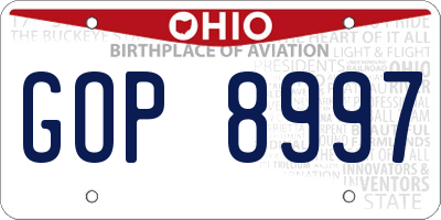 OH license plate GOP8997