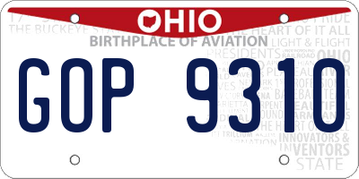 OH license plate GOP9310