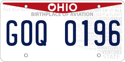 OH license plate GOQ0196