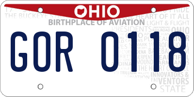 OH license plate GOR0118