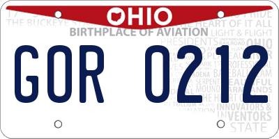 OH license plate GOR0212