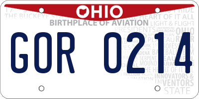 OH license plate GOR0214