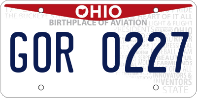 OH license plate GOR0227