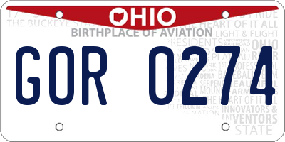 OH license plate GOR0274