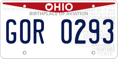 OH license plate GOR0293