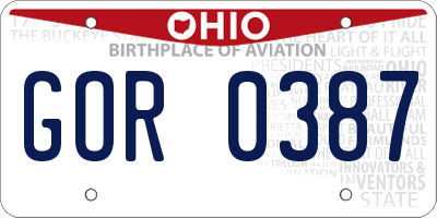 OH license plate GOR0387