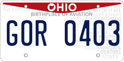 OH license plate GOR0403