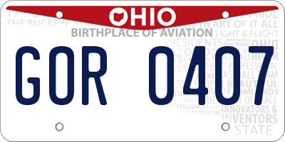 OH license plate GOR0407