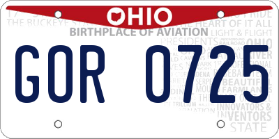 OH license plate GOR0725