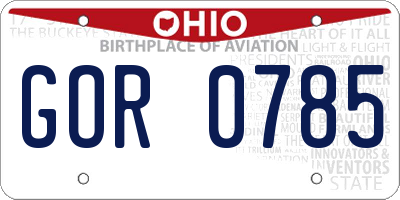 OH license plate GOR0785