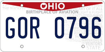 OH license plate GOR0796