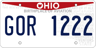 OH license plate GOR1222