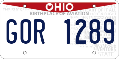 OH license plate GOR1289
