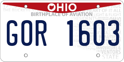 OH license plate GOR1603