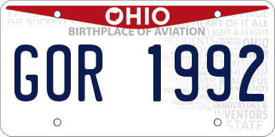 OH license plate GOR1992