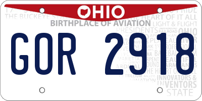 OH license plate GOR2918