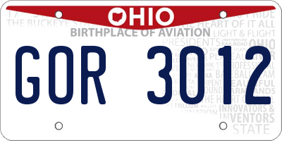 OH license plate GOR3012