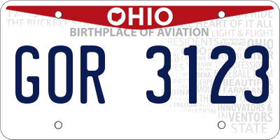 OH license plate GOR3123